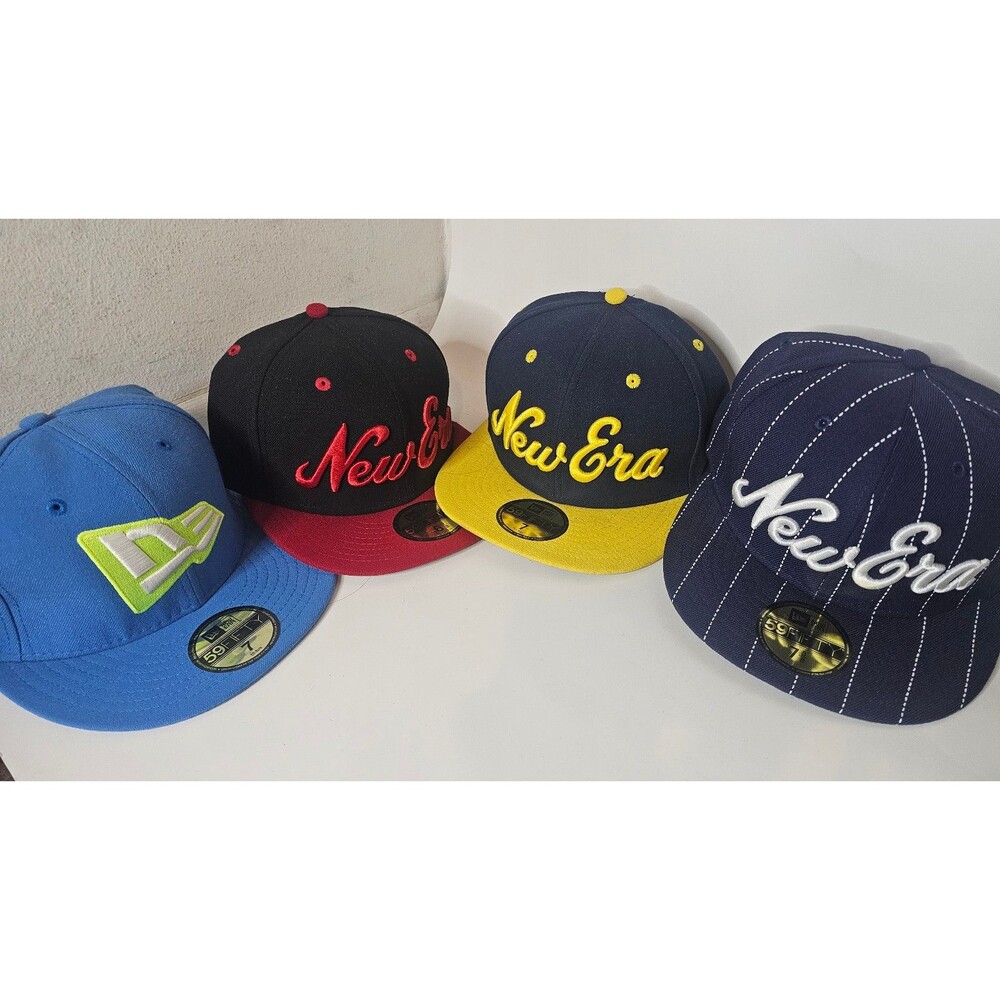 Lot of 4 New Era Collection 59Fifty Fitted Hats Caps Pinstripe Hat Cap Flag